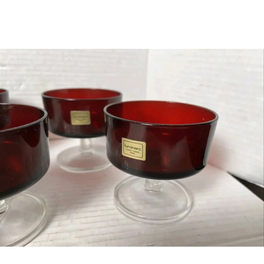 Vintage Luminarc France Ruby Red Glass Dessert Cups Set of 6 Stickered